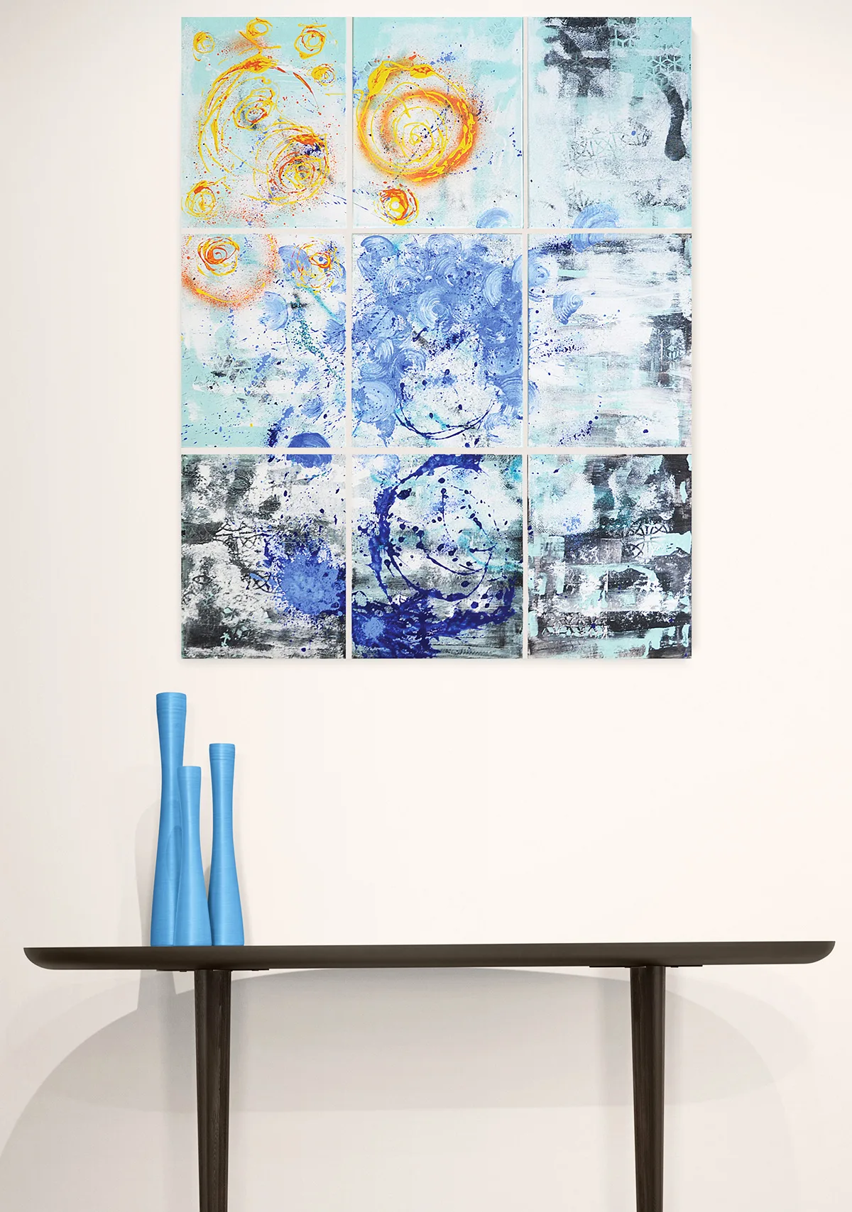 abstract painting abstract art acrylic modern painting blue benie benedicte beguin polyptych