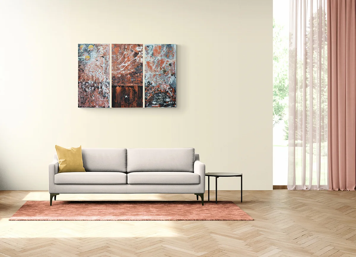 abstract painting abstract art tryptych painting copper black colours benie benedicte beguin