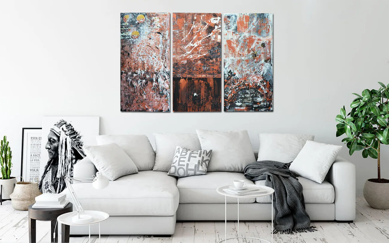 abstract painting abstract art tryptych painting copper black colours benie benedicte beguin