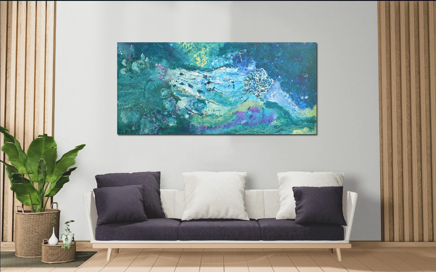 abstract painting abstract art large painting square painting white blue benie benedicte beguin