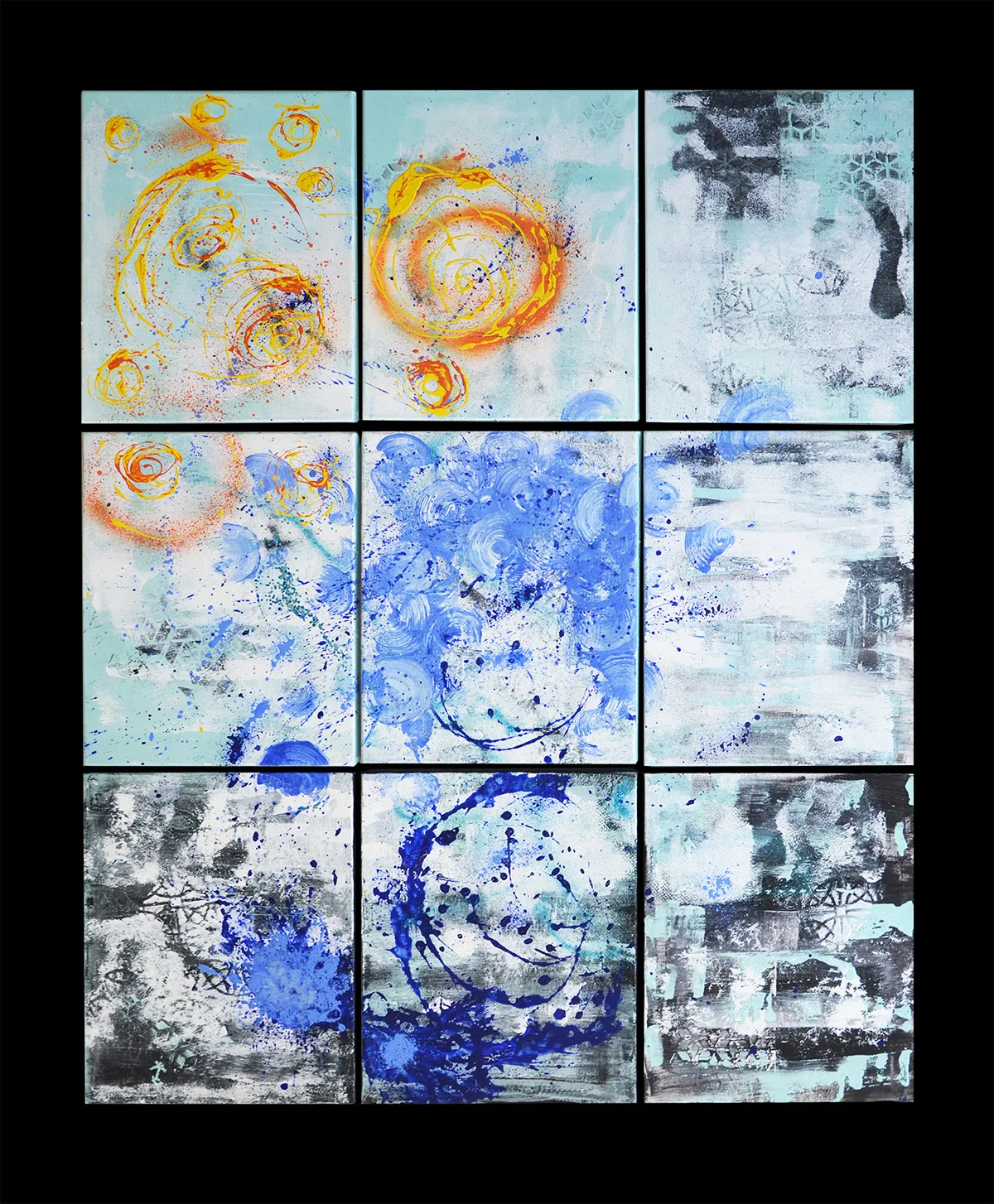 abstract painting abstract art acrylic modern painting blue benie benedicte beguin polyptych