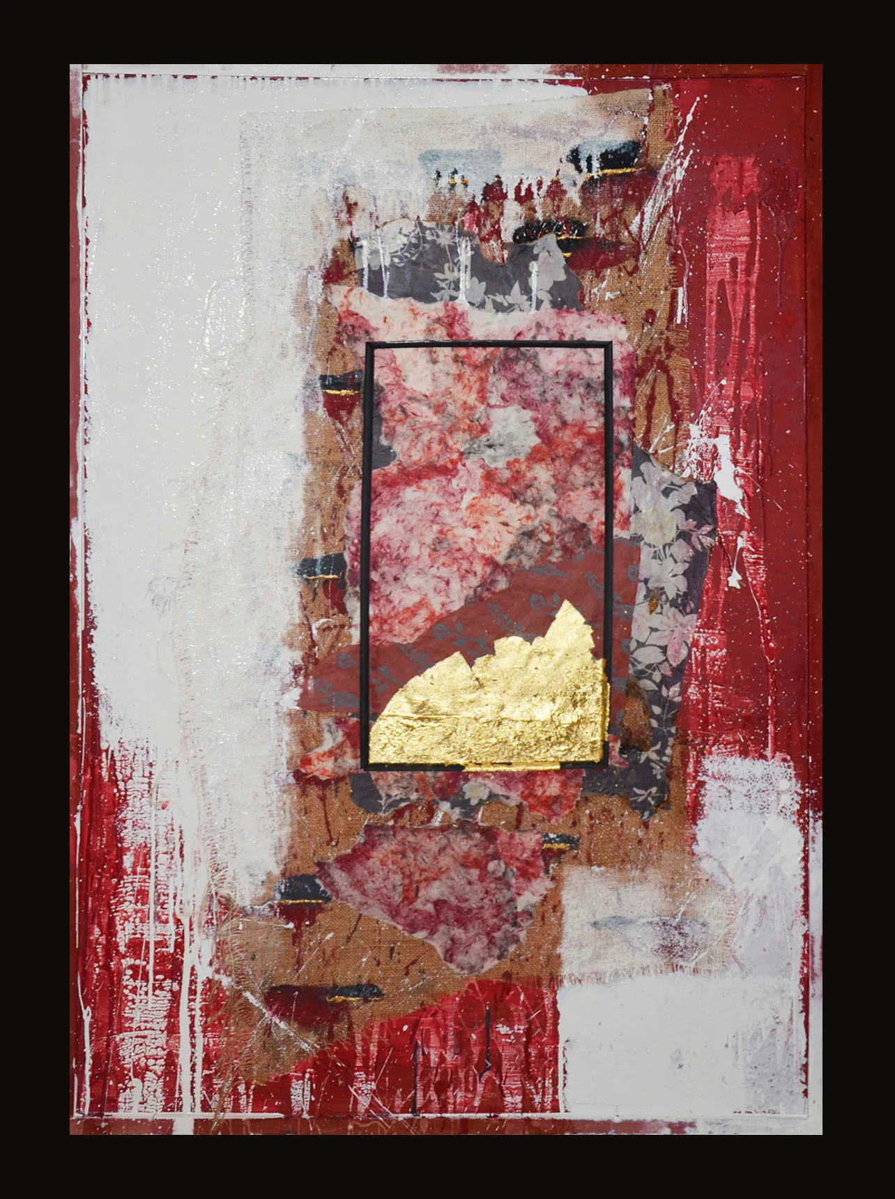 abstract painting abstract restoration red golden leaves benie benedicte beguin