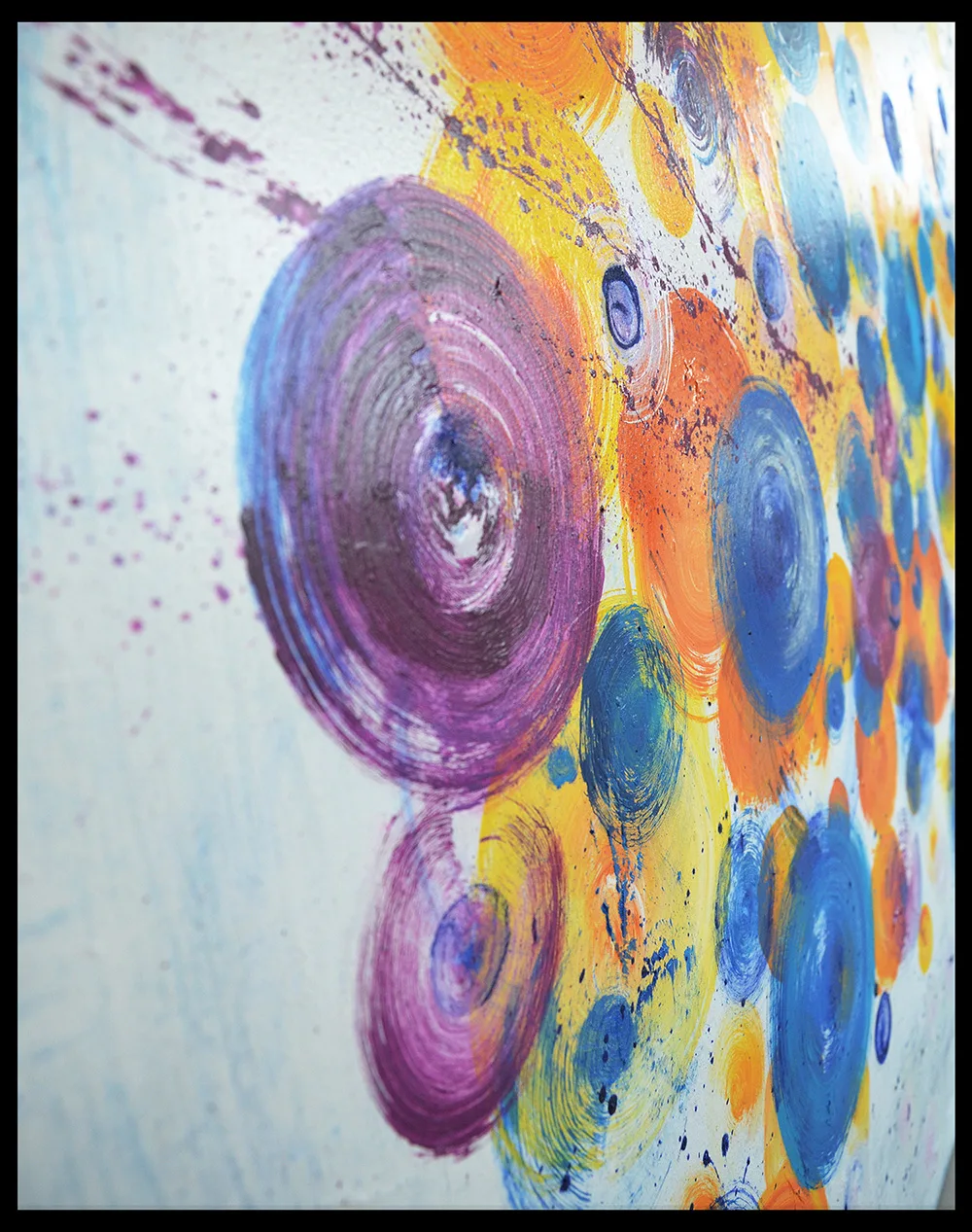 details of Benie's abstract painting Bubbles Explosion coloured painting with rounds