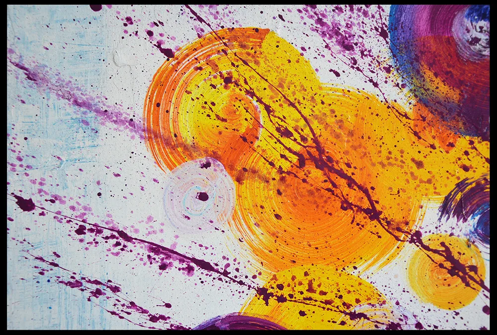 details of Benie's abstract painting Bubbles Explosion coloured painting with rounds