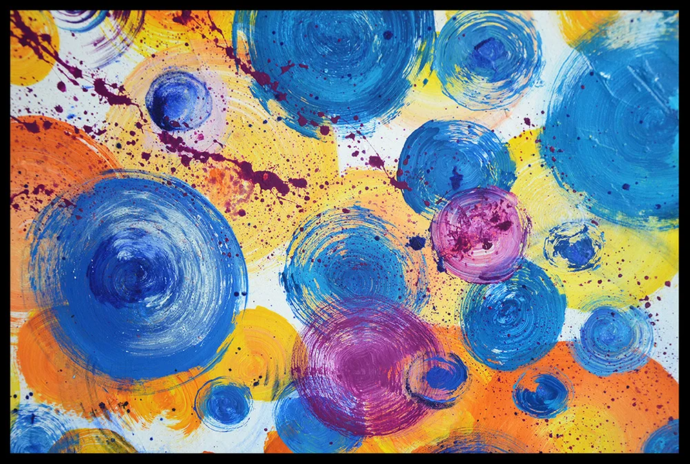 details of Benie's abstract painting Bubbles Explosion coloured painting with rounds