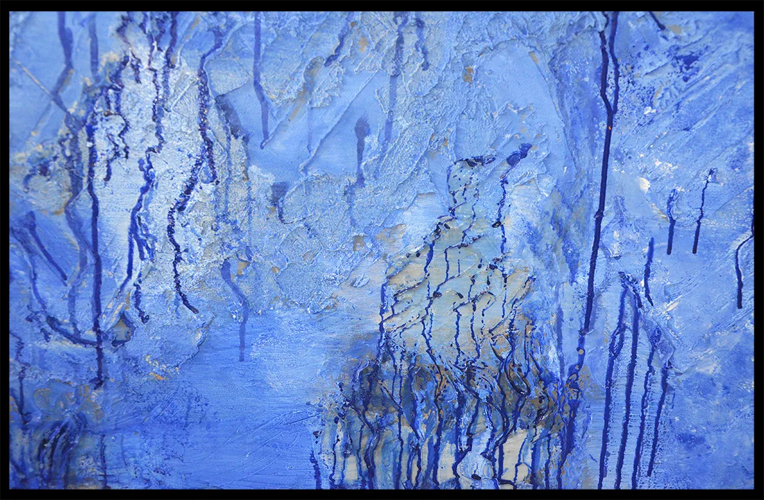 Details of Benie's abstract painting Find a solution blue painting